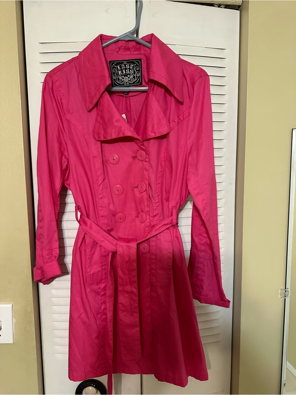 Last Kiss Hot Pink Double Breasted Trench Coat | Size XL | Y2K Barbiecore Belted
